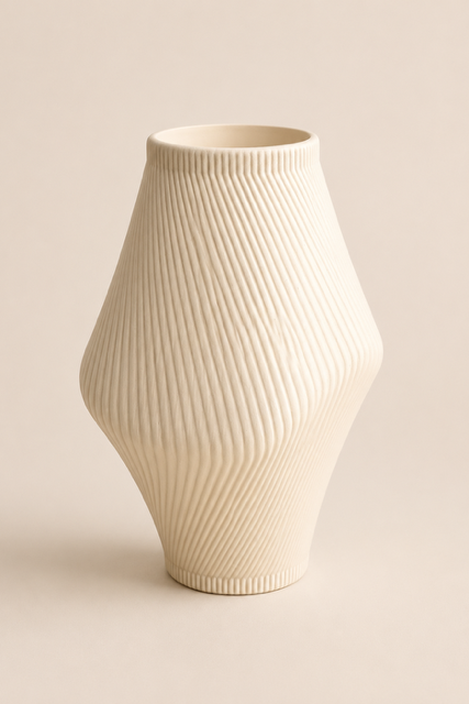 Cream Ribbed Vase
